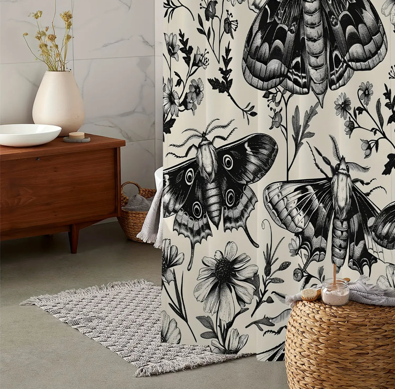 Butterfly Floral Shower Curtain